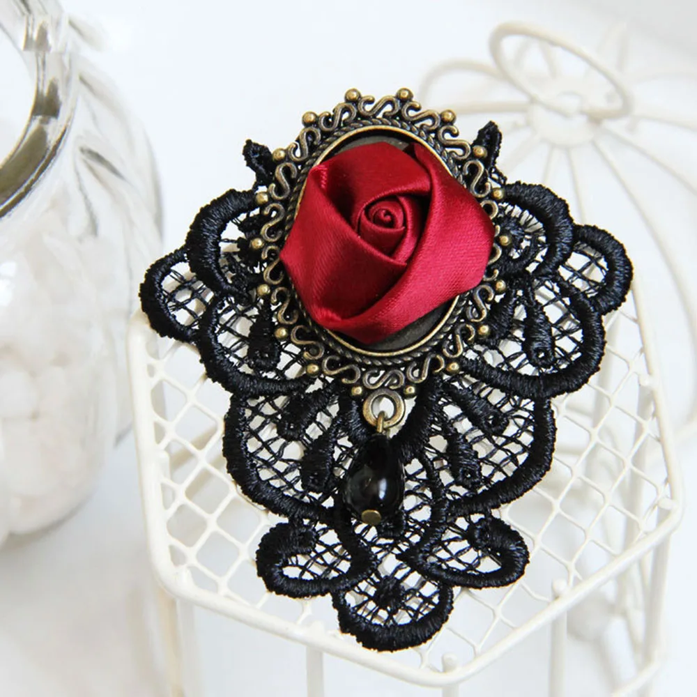 Очаровательные женские броши Готический Винтаж ручной ленты цветочные кружева