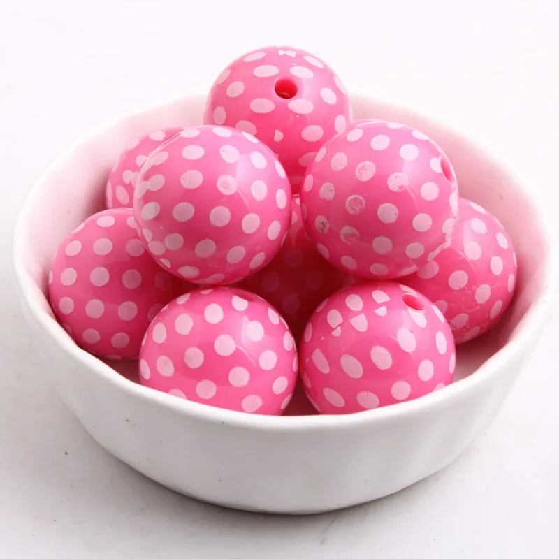 Оптовая продажа круглые акриловые однотонные бусины OYKZA с принтом белая точка