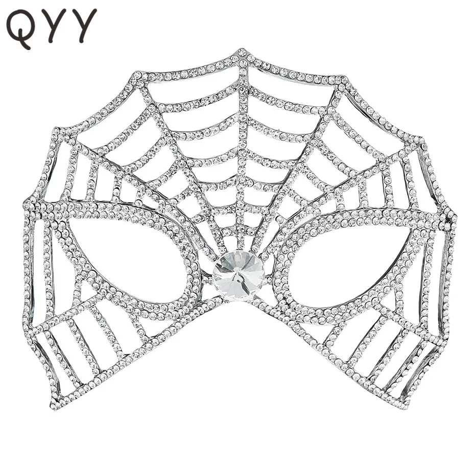 

QYY Classic Austrian Crystal Queen Masquerade Masks Women Metal Alloy Party Jewelry Masks