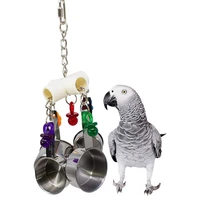 2021 parrot toy stainless steel 4 pots string bird chewing bite toys pet supplies acrylic cage pendant decor bird supplies