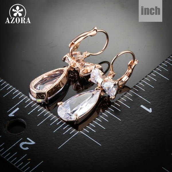 Серьги подвески AZORA из розового золота с прозрачным бантом и фианитом TE0155|drop