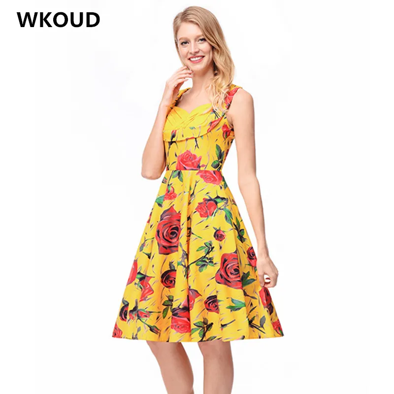 WKOUD женское платье 2018 моды FlowerVintage цифровые печатные Платья для вечеринок женский
