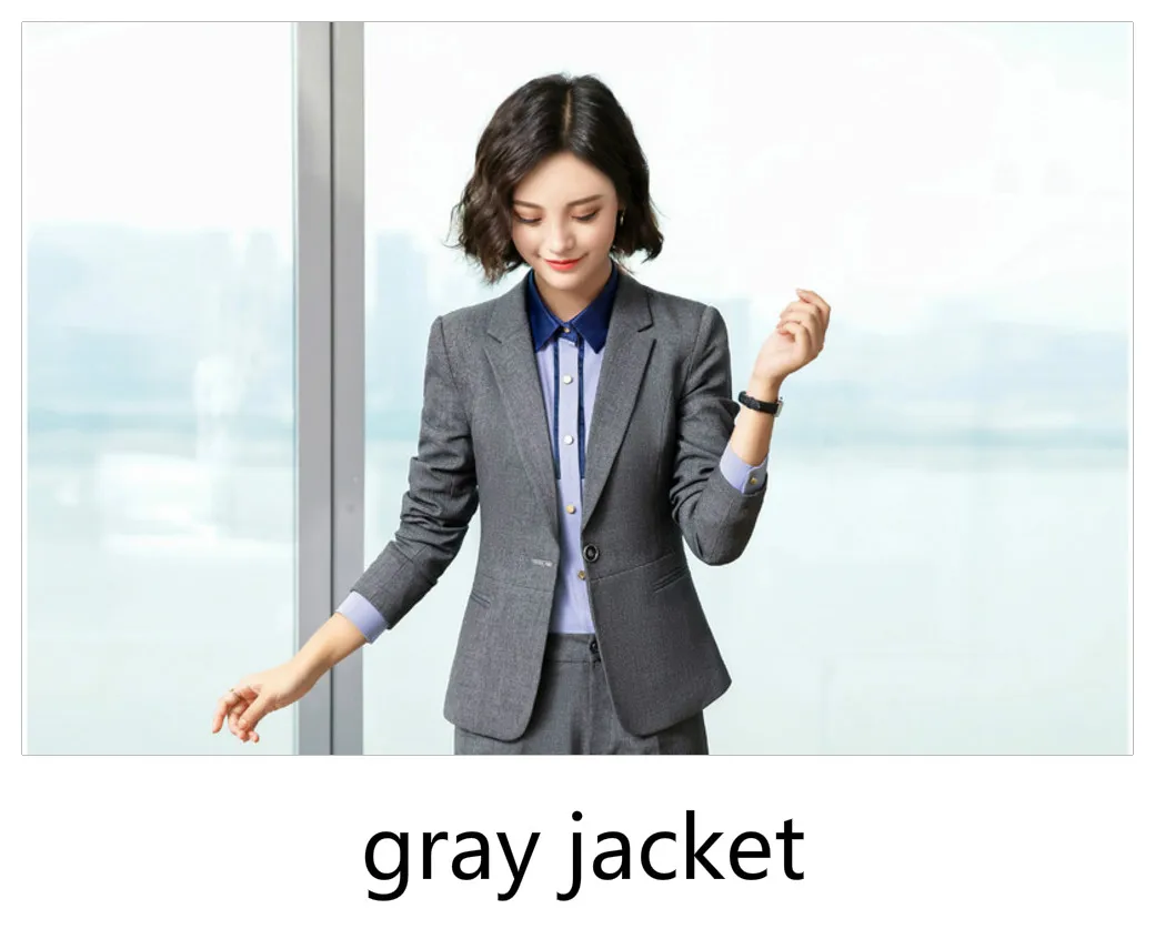 gray blazer Высокое качество дизайнерский Блейзер женский с длинным рукавом на пуговицах костюм куртка-блейзер внешний Темно-Синий Серый Черный офисный Женский блейзер - Цвет: gray blazer