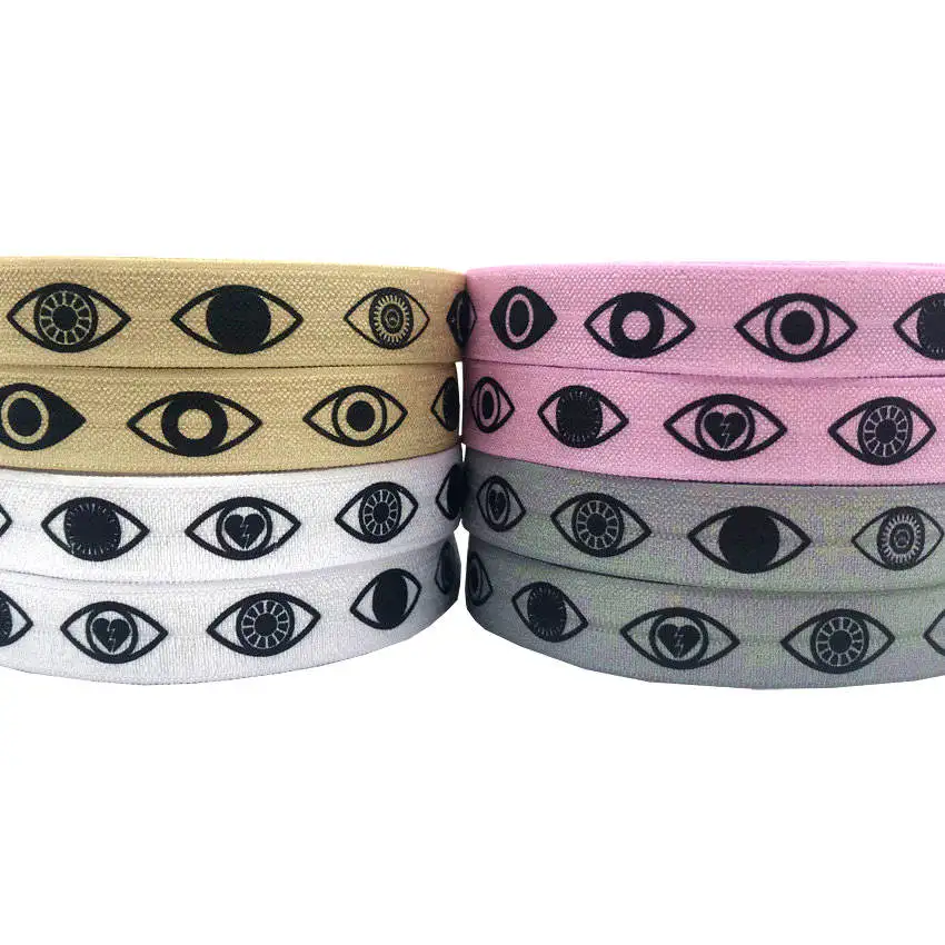 

4 Color pick Eyes Love Heart Print Fold Over Elastic Webbing DIY Handmade Hair Tie Sewing Dress Accessories 16mm 50yard