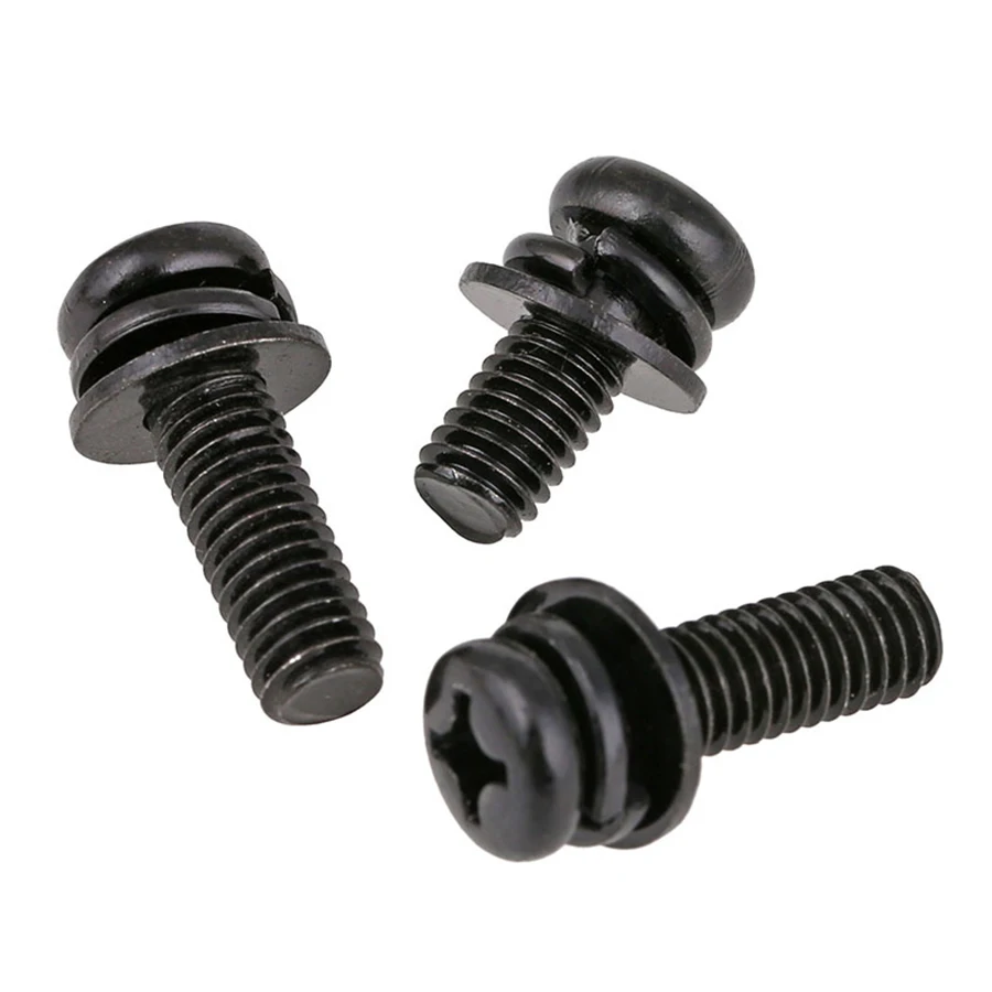 

50Pcs Carbon Steel Round Head Three Combination Screws M2.5 M3 M4 Black zinc Plated Machine Screw
