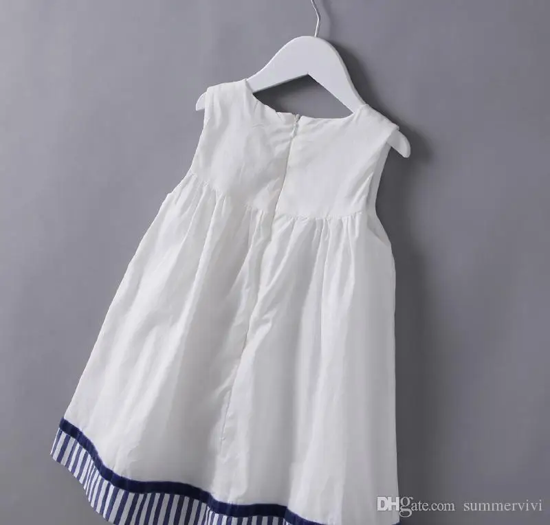 Grils жилет платья 2017 летний новый дети вышивка платье принцессы полосой grils цветы