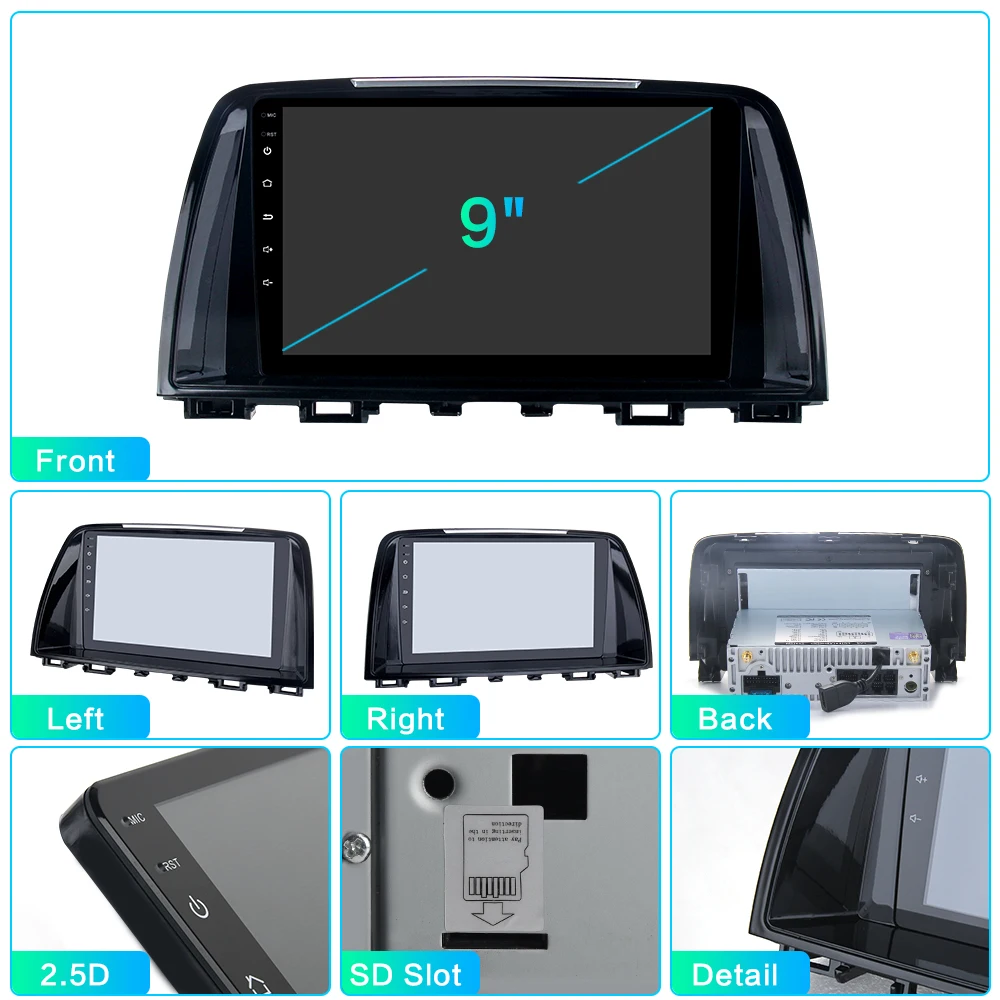 Android 9,0 Автомагнитола 2 Din gps Navi для Mazda 6 Atenza 2013 PX6 DSP 2.5D ips экран 4 Гб+ 64 Гб HDMI RDS wifi BT HD