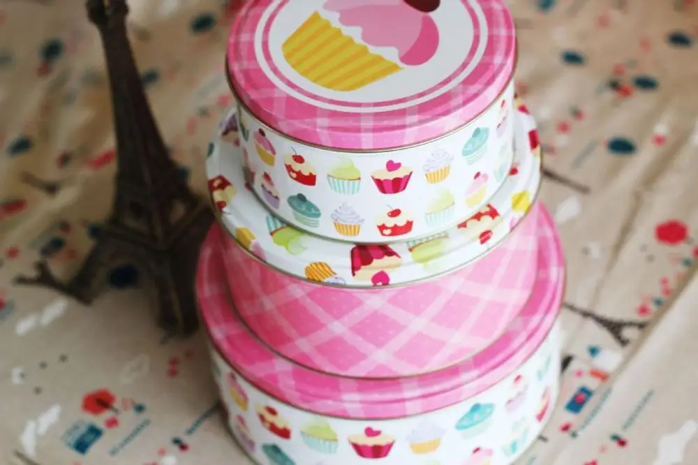 Zakka продукты три части круглая коробка железный ящик печенья запечатана розовый