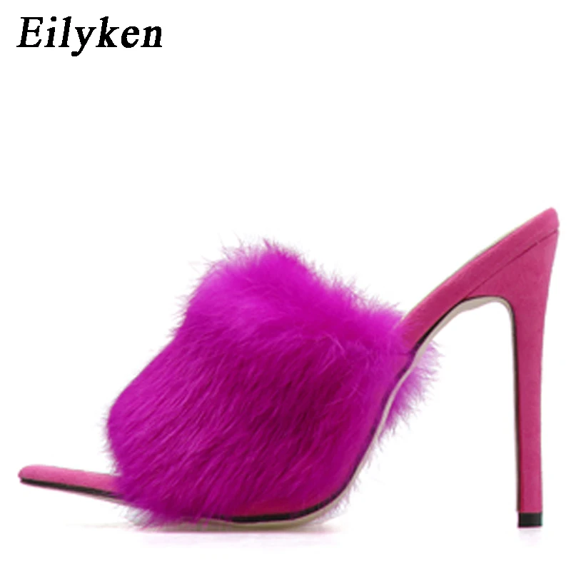 Eilyken; женские тапочки мюли; летние туфли на высоком каблуке; пикантные женские шлепанцы на меху с открытым носком; обувь для вечеринок; женские босоножки - Цвет: Red