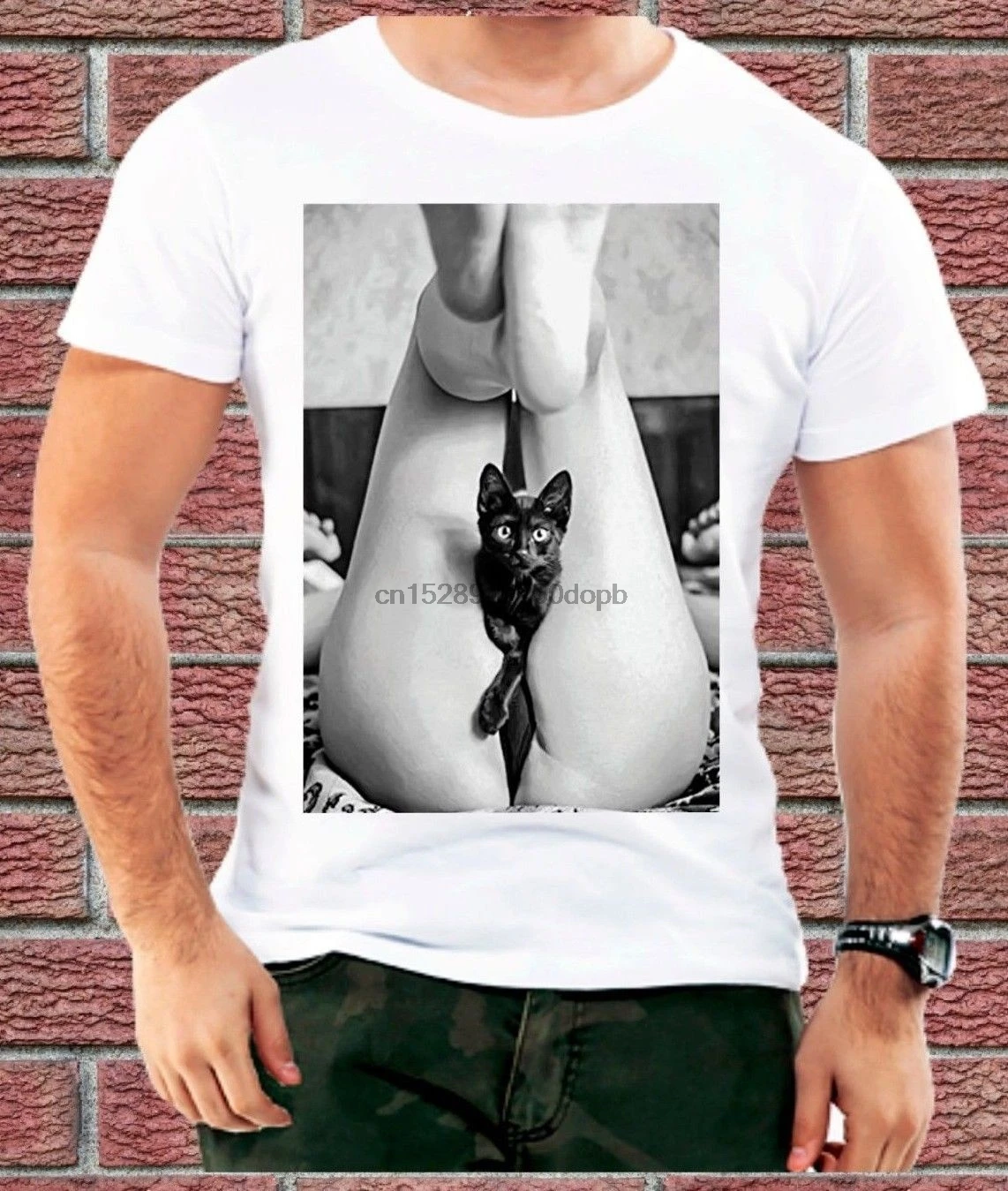 Pussy Cat Legs сексуальная девушка Мужская футболка Забавный слоган подарок на день