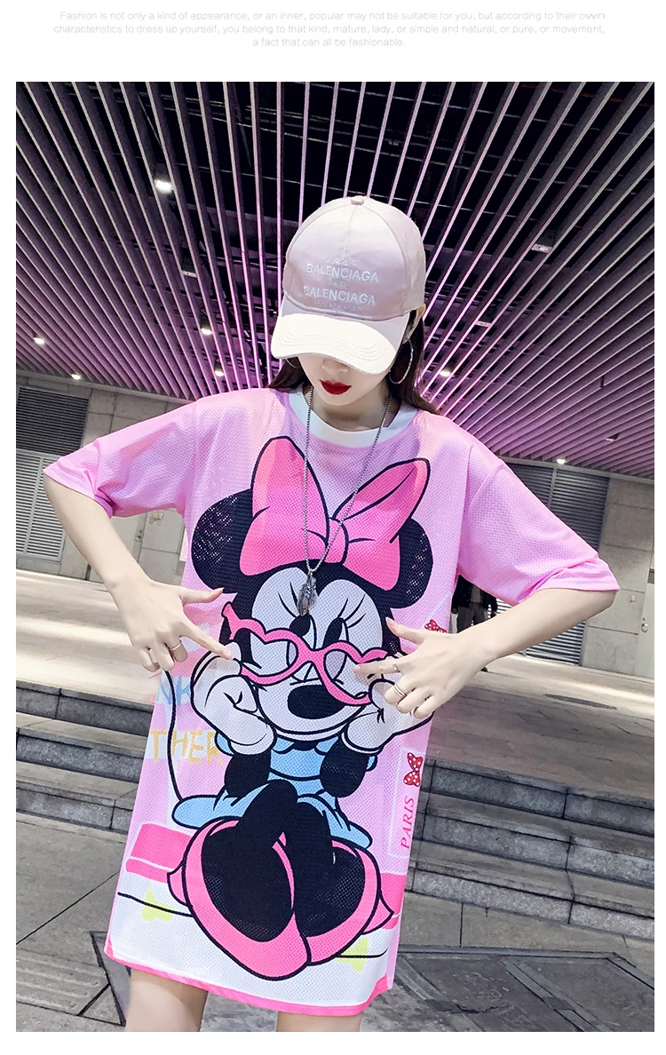 Vestido de camiseta/милое платье футболка с героями мультфильмов для студентов летнее