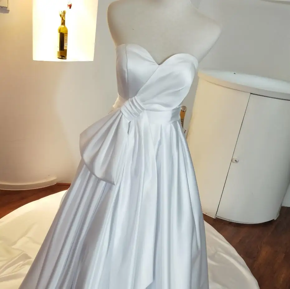 Чисто белые трапециевидные Свадебные платья 2018 Роскошные простые атласные