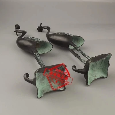 

A pair of antique bronze ornaments (Ganoderma lucidum bronze crane)