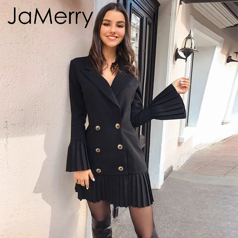 Женское винтажное двубортное платье JaMerry офисный Повседневный блейзер с