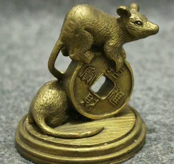 YM 314 китайская латунь Богатство Монета Чжао Цай Цзинь Бао Зодиак Год мышь Статуя