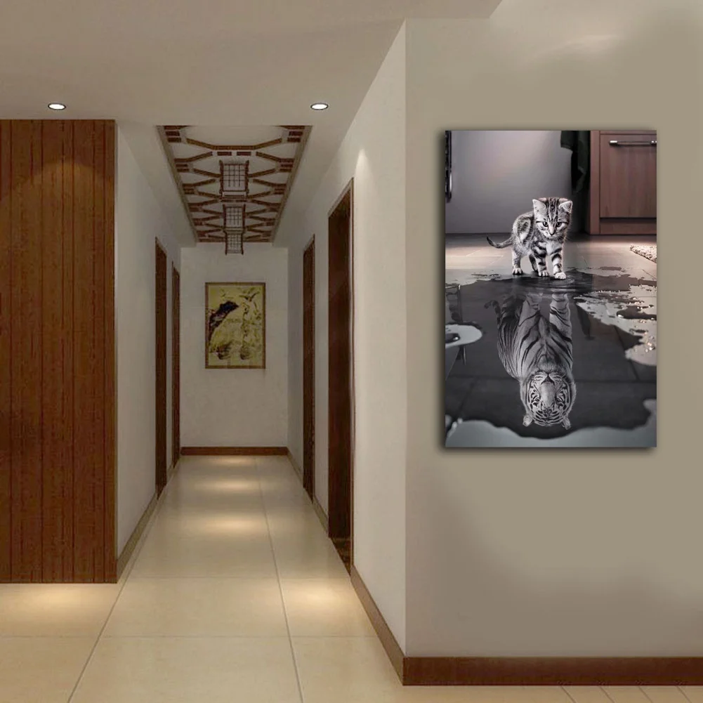 Работа кошка и тигр настенная живопись напечатаны на холсте дял украшения дома