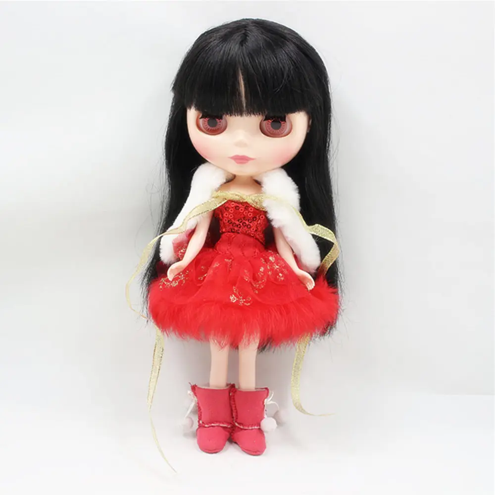 Кукольное платье DBS blyth с юбкой на новый год красная кружевная Рождественская