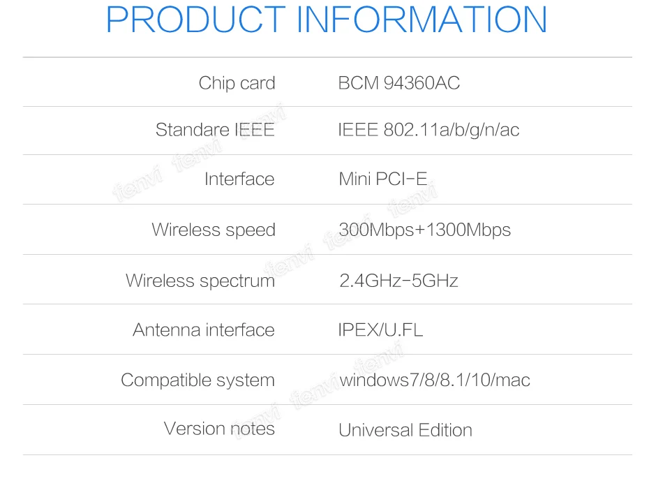 Двухдиапазонная беспроводная Wifi карта 1300 Мбит/с Broadcom BCM94360HMB Mini PCI Express 802.11ac Bluetooth 4.0AW-CB160H 3x MHF4 антенны