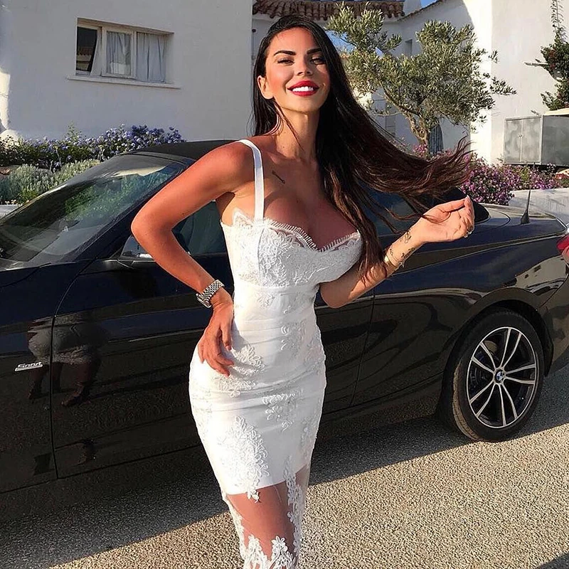 Модное женское платье бодикон с вышивкой Осень зима 2018 рождественское белое