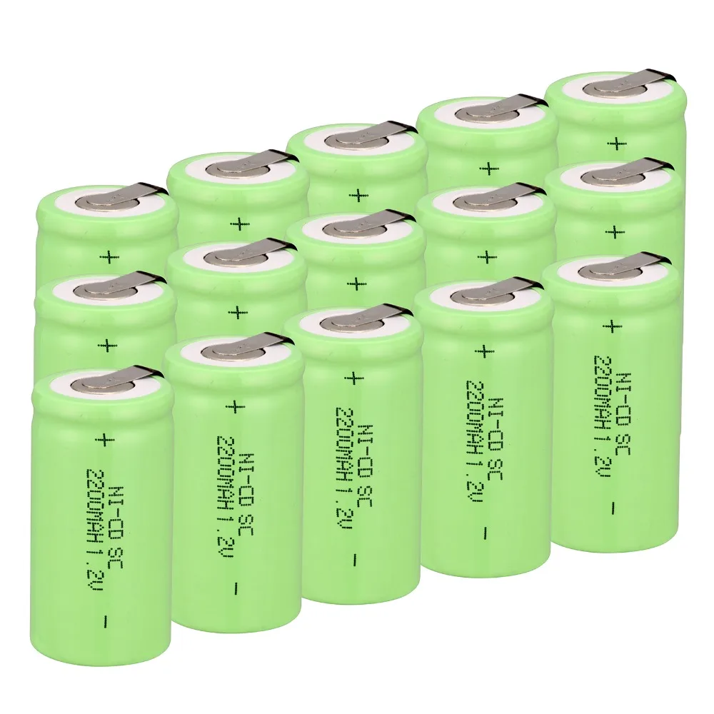 

High quality !13 pcs Sub C SC battery 1.2V 2200 mAh Ni-Cd NiCd Rechargeable Battery 4.25CM*2.2CM Batteries -green color