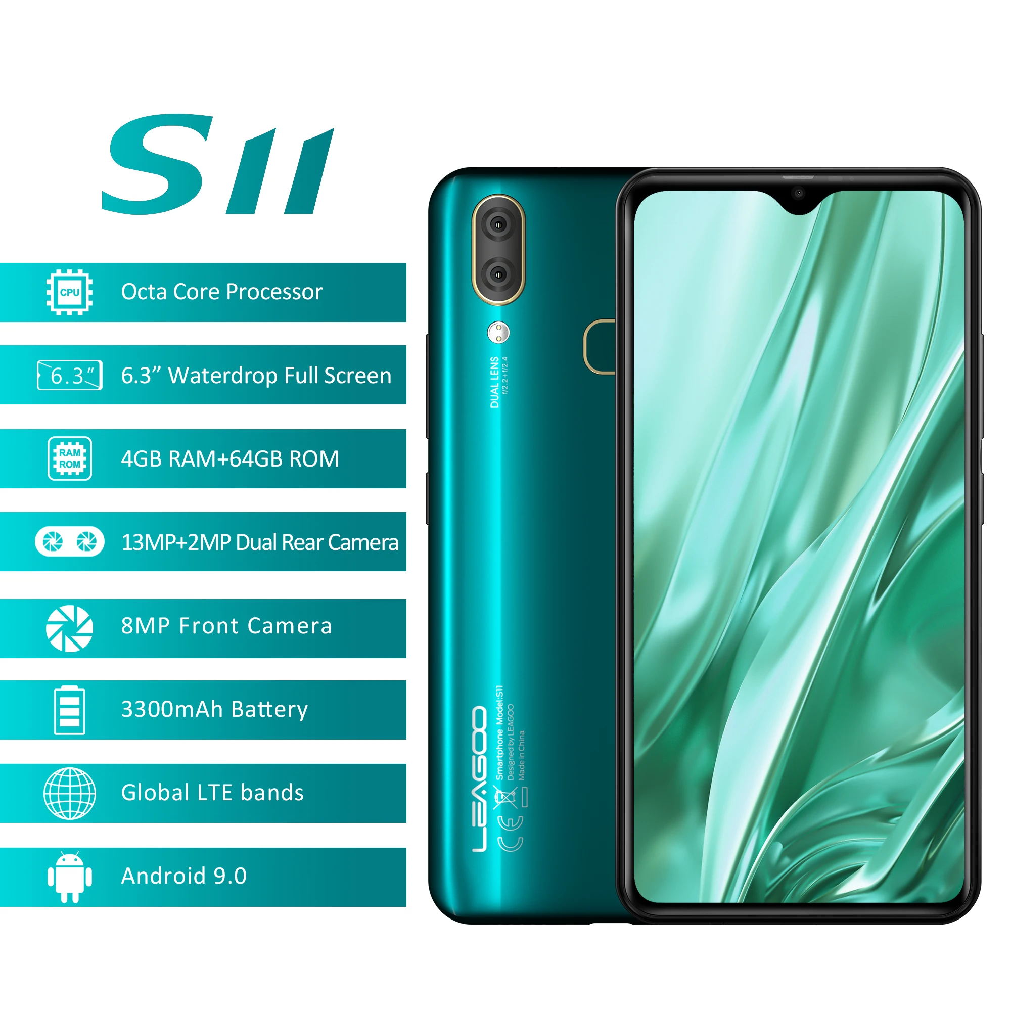 Мобильный телефон LEAGOO S11 Android 9.0 6 3 дюймовый полноэкранный дисплей Waterdrop 8 Мп+13 Мп 4