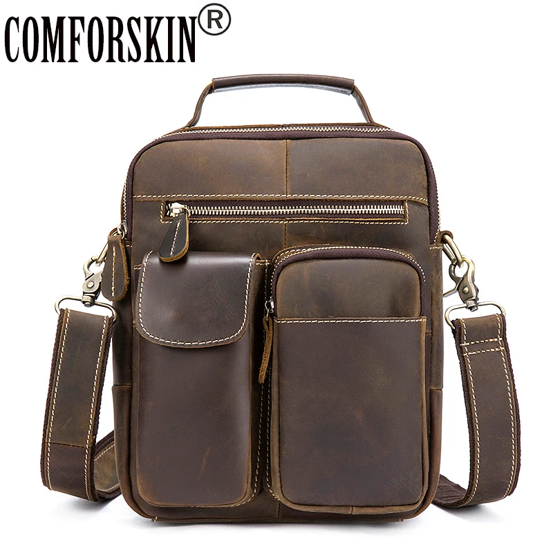 COMFORSKIN Bolsa Masculina премиум натуральная Crazy Horse кожа Гарантированная европейские и американские мужские сумки-мессенджеры горячая распродажа