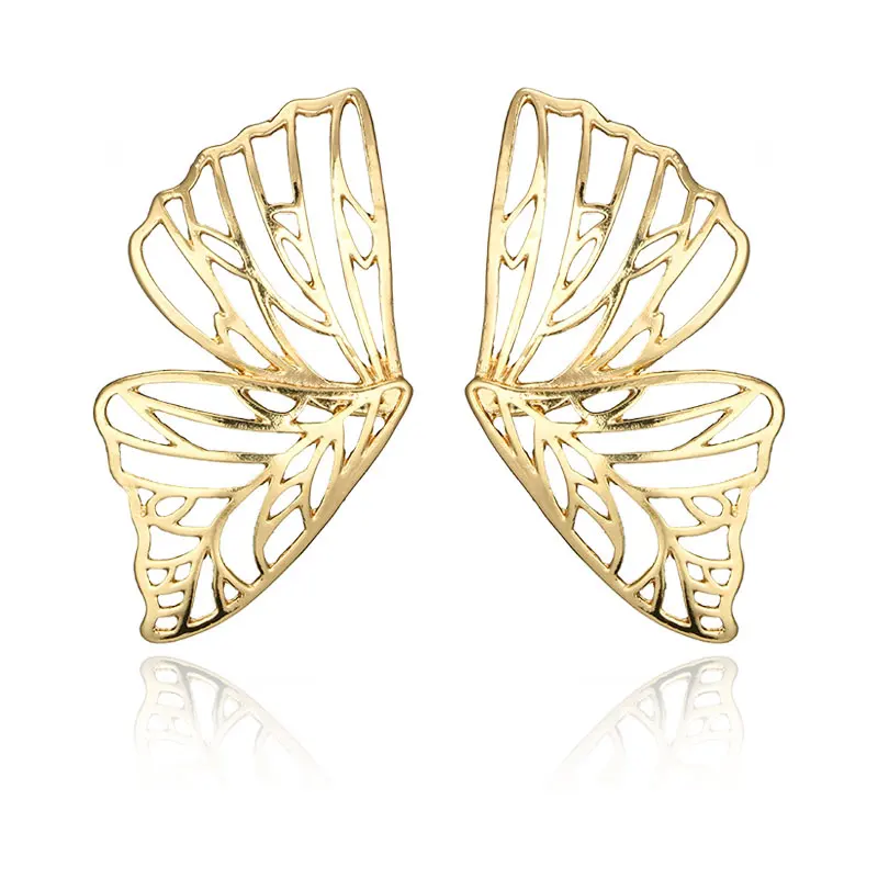 Gold Color Большой J.W большой выдолбленный бабочка золотистые серьги-подвески серебряный сплав массивные Висячие серьги для женщин панк корейская мода ювелирные изделия - Окраска металла: Gold Color