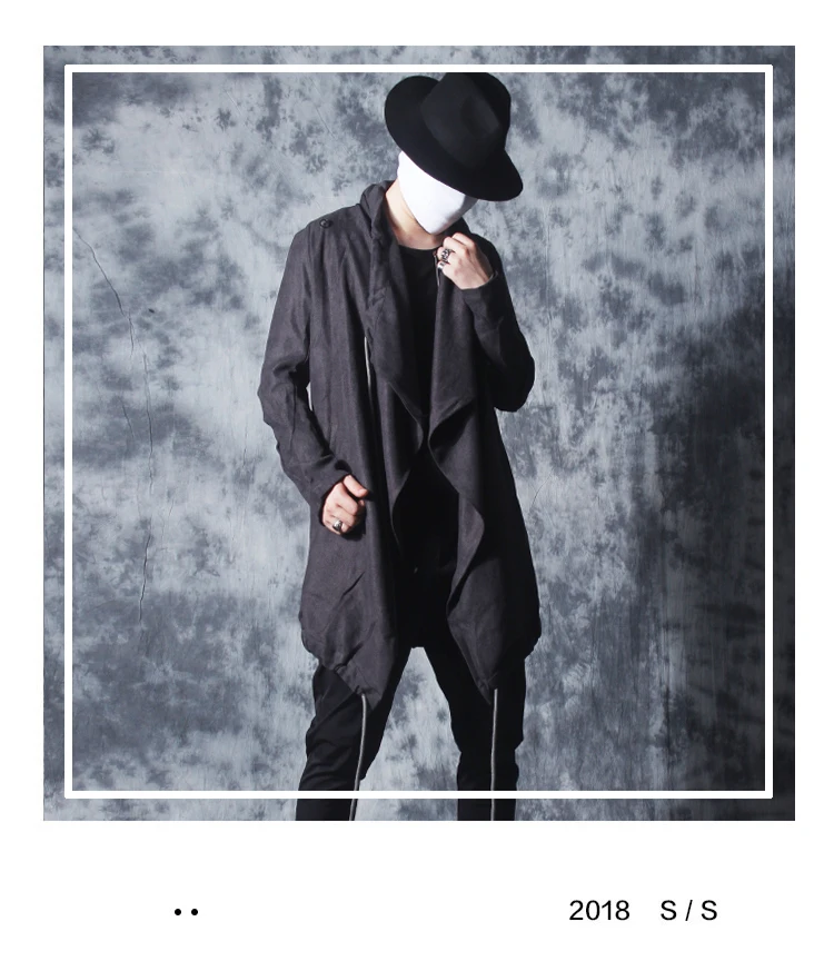 New Windbreaker Men's Long Dark Black Wizard Cloak Coat Robes Trench Coat Men Mens Gothic Fashion Rompeviento Larga Hombre