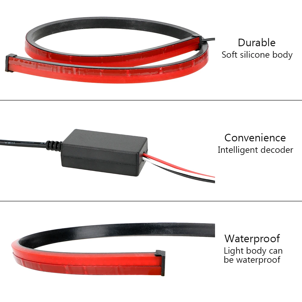 LEEPEE Safety Driving Lamp Warning Signal Light Car-styling 90cm LED Flexible Strip High Mount Brake Stop Lamp Car Brake Light