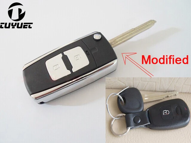 

Uncut Blade Modified Flip Remote Key Shell 2 Buttons For Hyundai Elantra