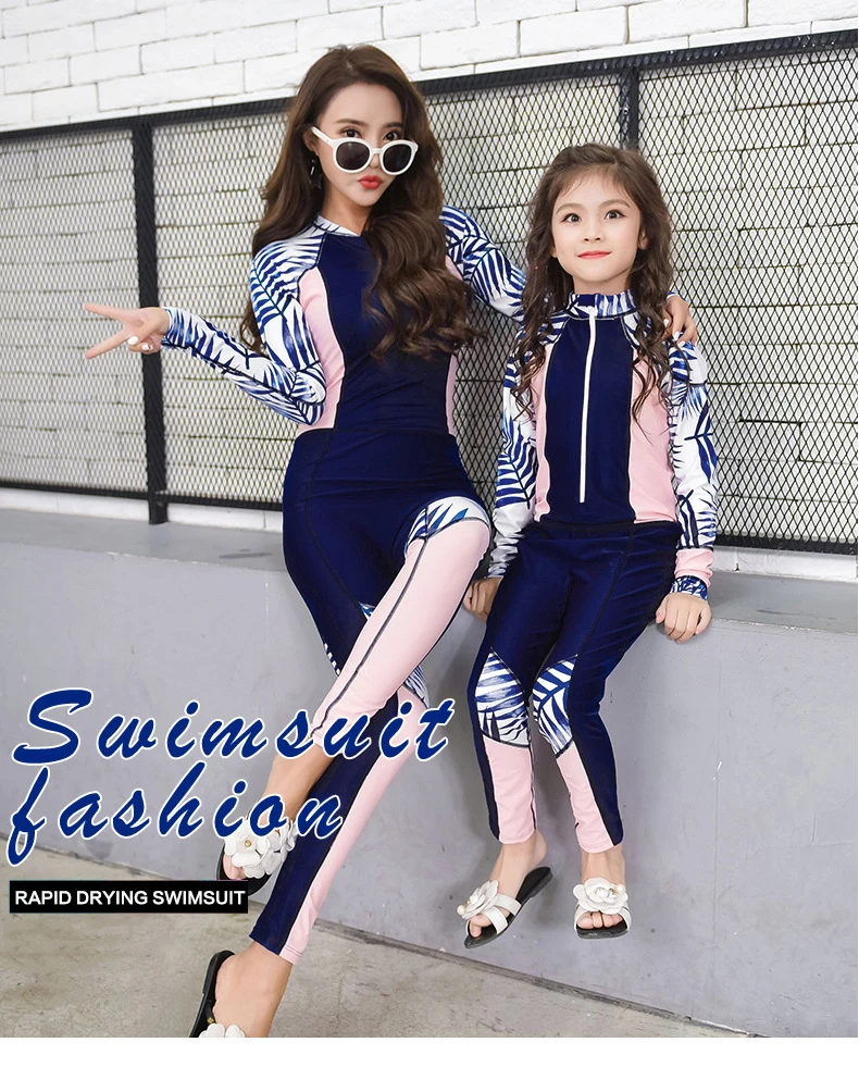 Одежда для серфинга для мамы и дочки, UPF50+, одежда для купания женский купальник с защитой от УФ-лучей, цельный купальный костюм для всей семьи детский купальный костюм