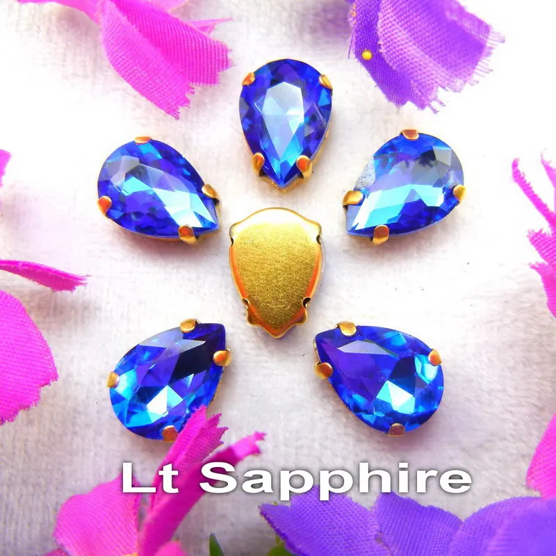 A20 Lt Sapphire Красочные стеклянные хрустальные золотые коготки 7 размеров цвета микс каплевидные капли воды капли пришивные стразы для одежды diy отделка - Цвет: A20 Lt Sapphire