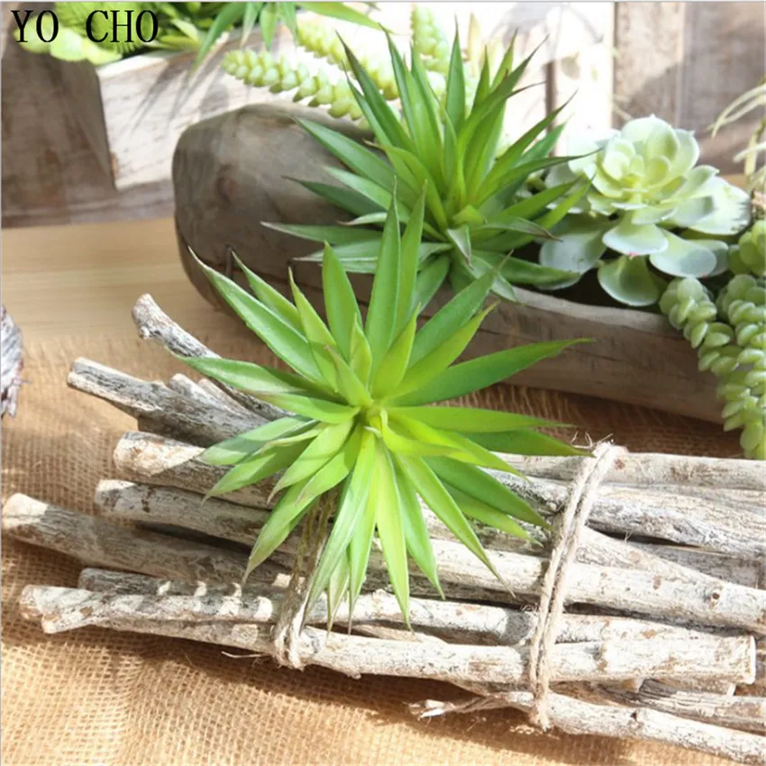 

YO CHO High Quality Green Artificial Succulents Plants Big Sword Leaf Eco-friendly PVC Fake Flowers For Window Garden Decor DIY