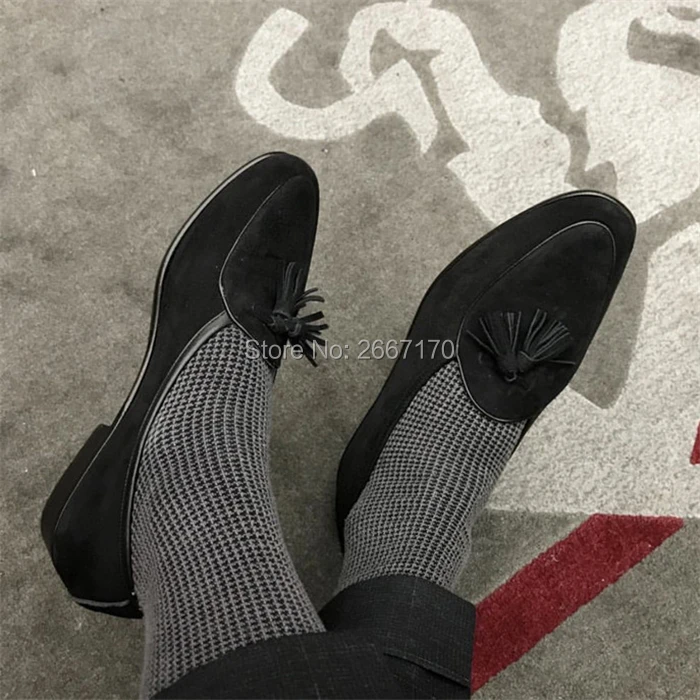 Top Quality Gentlemen Business Casual Shoes Plus Size Slip On Flats Man Black Brown Blue Green Suede Leather Tassel Loafers Men | Обувь