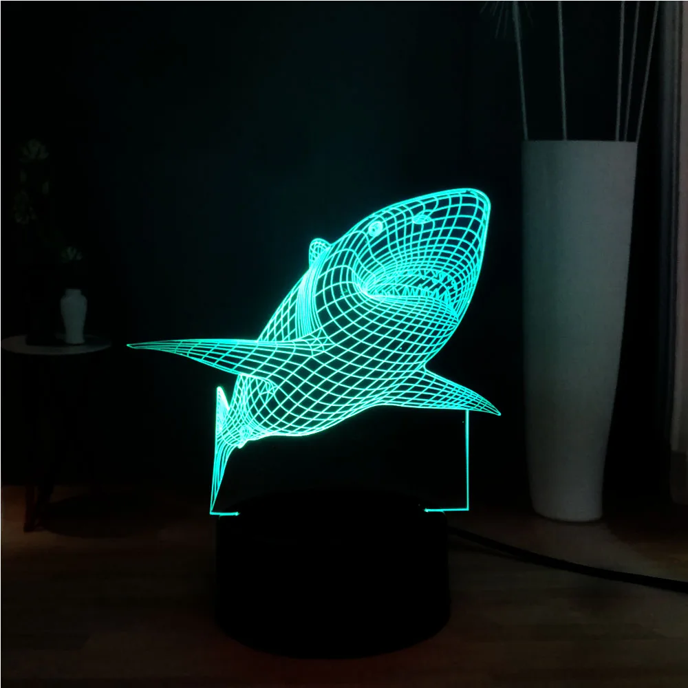 Иллюзия 3D RGB с принтом акулы челюсти светодиодный 7 цветов изменения акриловые