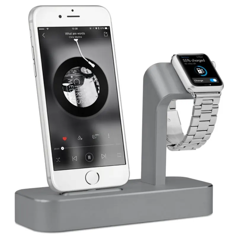 2 в 1 зарядная док-станция держатель для iPhone X iPhone 8 iPhone 7 iPhone 6 алюминиевая зарядная подставка Док-станция для Apple Watch подставка - Цвет: Gray