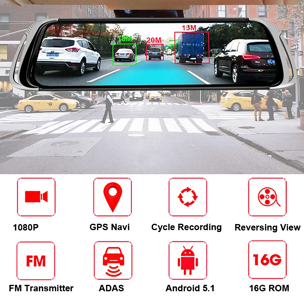 Bluavido 1" дисплей 4G ADAS Автомобильное зеркало заднего вида рекордер Android gps Nav с бесплатными картами FHD 1080P dash камера ночного видения WiFi
