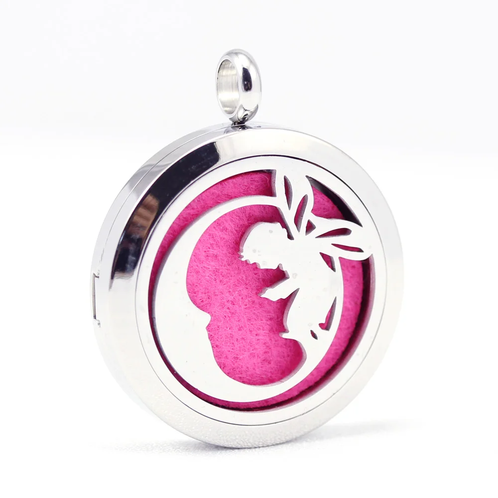 

30mm 316L stainless steel fairy spirit aroma aromatherapy essential oil diffuser necklace