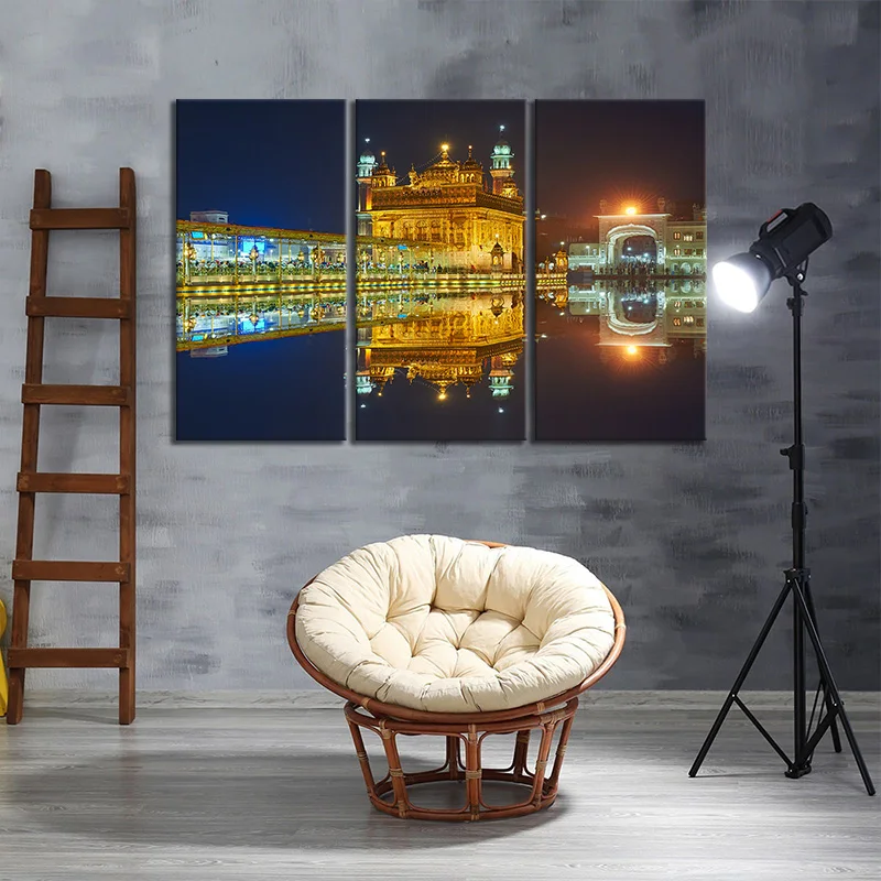 3 Piece Harmandir Sahib Night View Sikhism Religion Culture Art Picture Home Decor Wall Sticker Golden Temple | Дом и сад