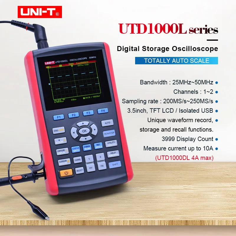 

UNI-T UTD1025CL Handheld Digital Storage Oscilloscopes Sampling rate 200MS/s Bandwidth 25MHz AC DC voltmeter Ammeter multimeter