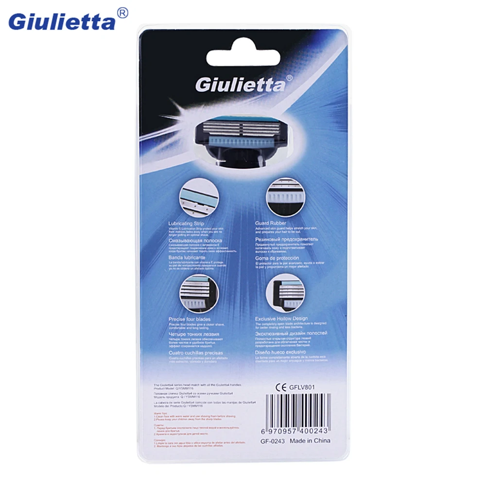 Набор бритв Giulietta Blue для мужчин 1 держатель и 2 лезвия 4-слойное лезвие из