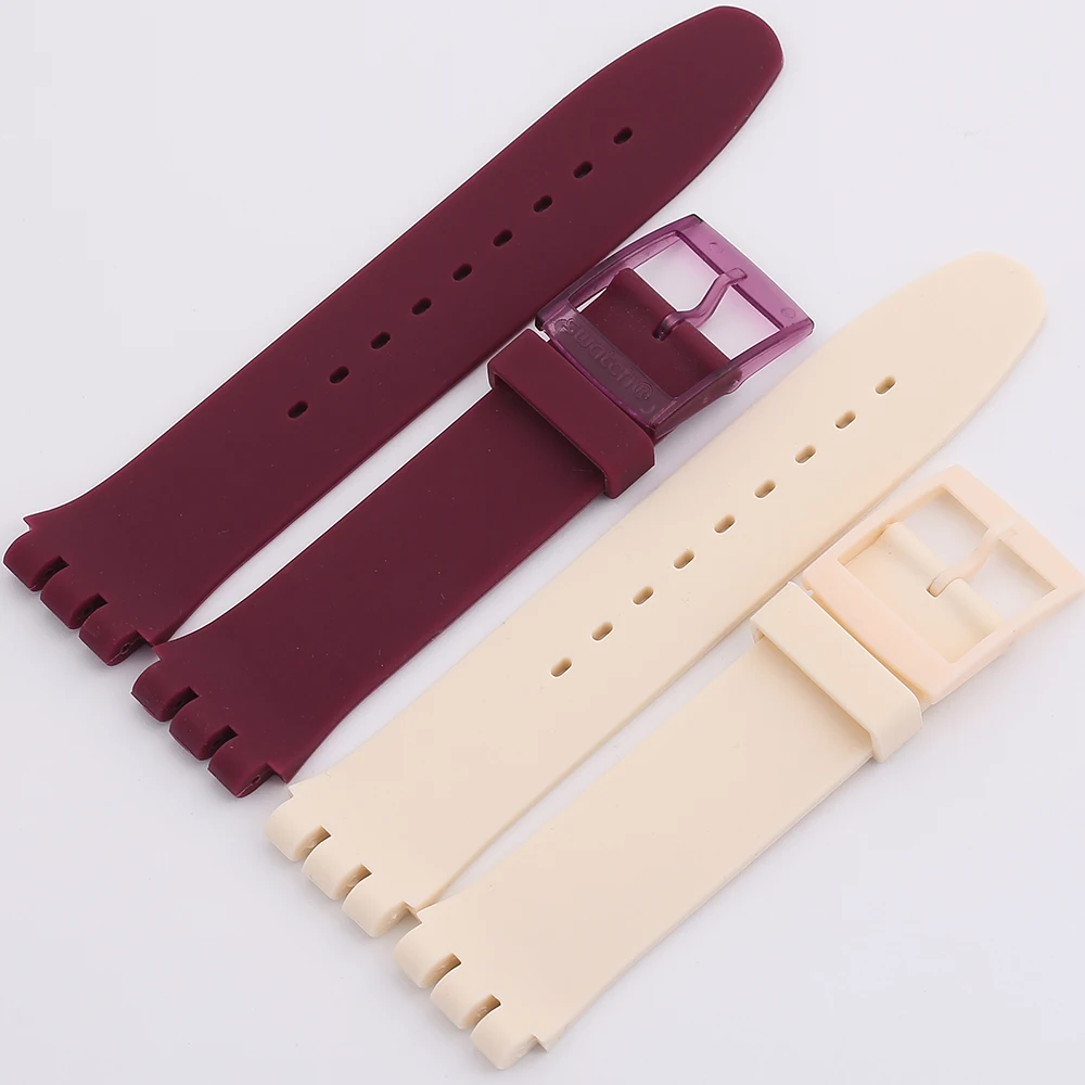 Многоцветный 17 мм 19 силиконовый резиновый ремешок для часов Swatch черный белый