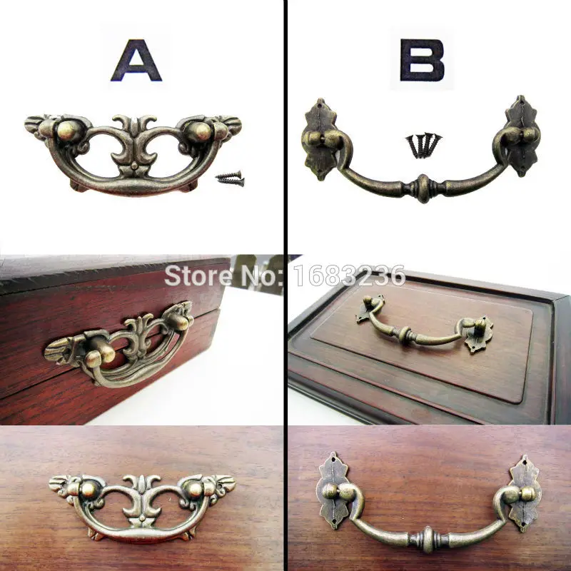 2 шт. Античная латунная винтажная твердая мебель ручка для выдвижного ящика