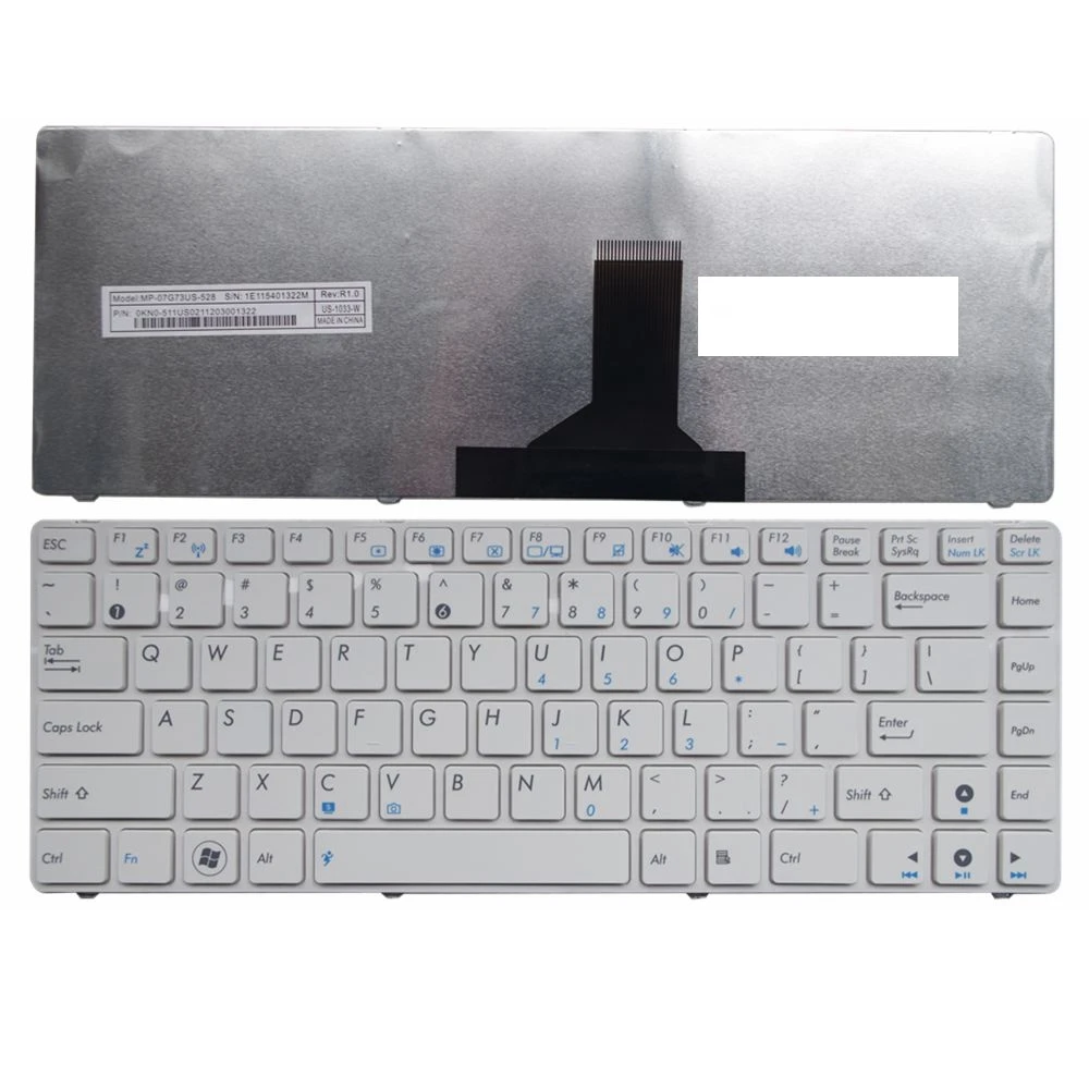 Клавиатура для ASUS X43 N82 X42J K42 K42D K42J A42JC N43S B43J A43S U41 J U31S U31J U31F U35J P31S белая