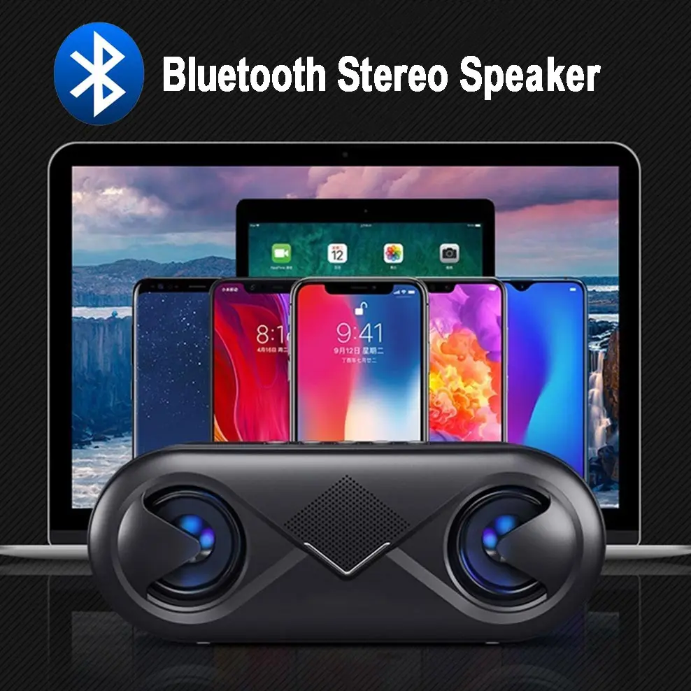 Беспроводной портативный Bluetooth динамик светодиодный сабвуфер 4D гарнитура для iPhone, двойные динамики громкий динамик Настольный ПК Звуковая коробка USB Mp3 музыкальная колонка
