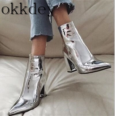 Новинка 2019 года Модные женские рыцарские сапоги из лакированной кожи с острым