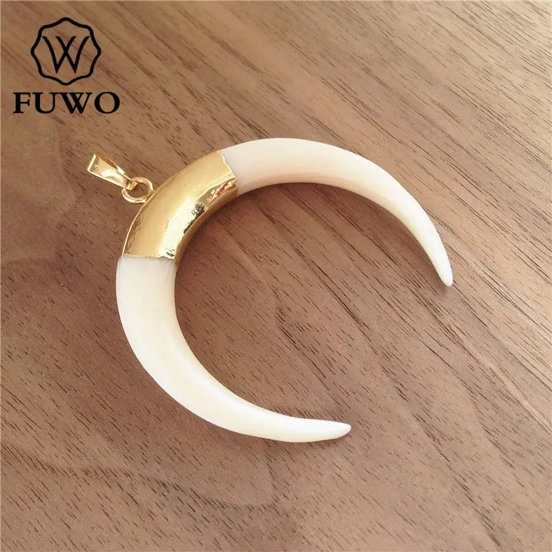 FUWO большой размер Модный натуральный белый полумесяц Кулон 24K золото