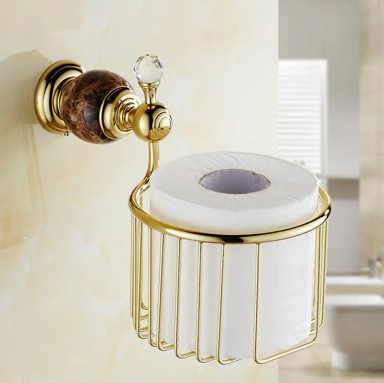 

Free Shipping 2016 New Bathroom Accessories,Natural Marble & brass Gold Finish Roll holder,Toilet Paper Holder ,Tissue Basket
