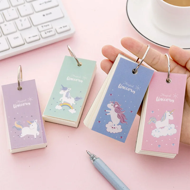 

1Pcs Rainbow Unicorn Memo Pads Cartoon Loose Leaf Planner Pocket Iron Ring Notepad Student Mini Schedule Word Book School Supply
