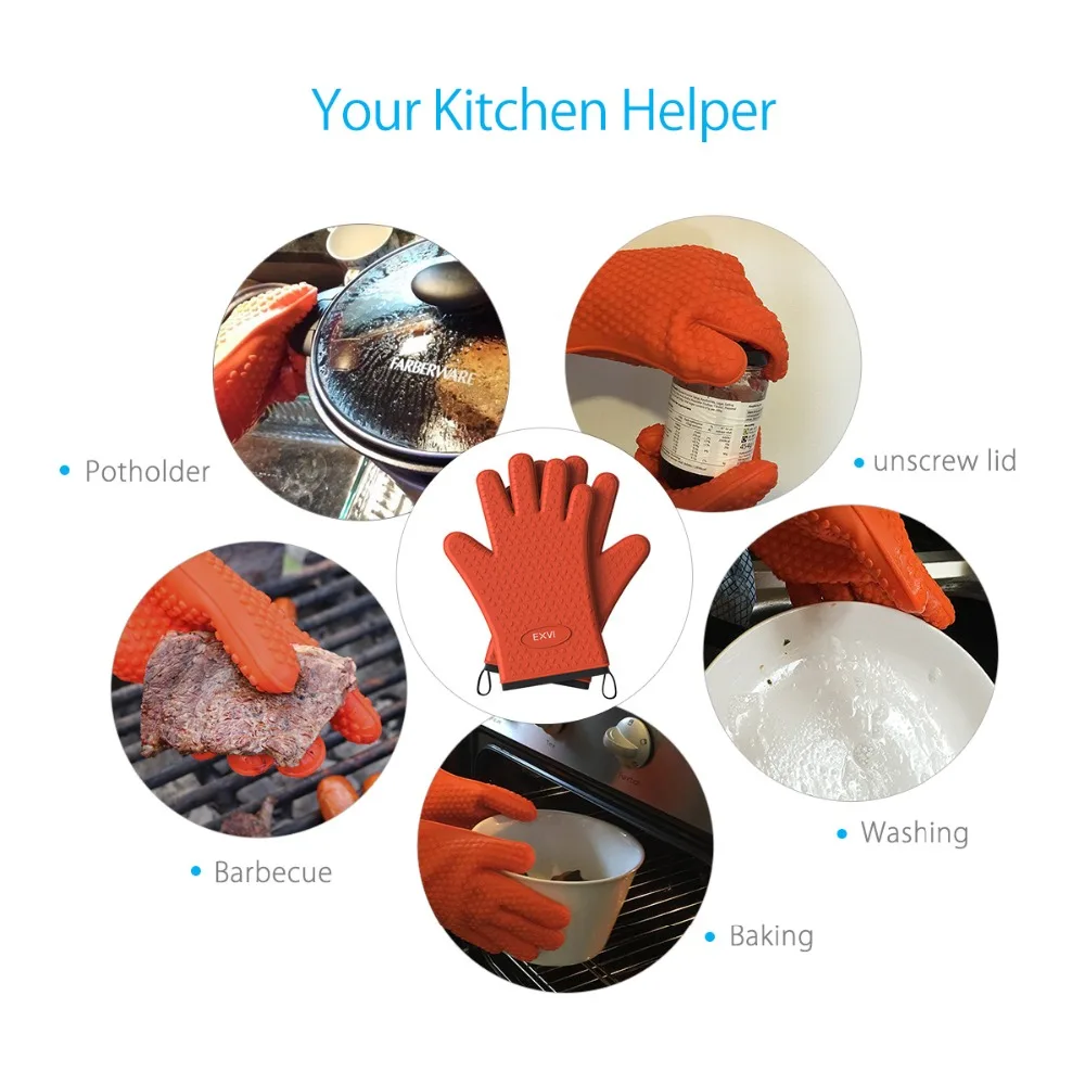 Exvi 2 шт. пищевой термостойкие толстые силиконовые Кухня печи барбекю перчатка